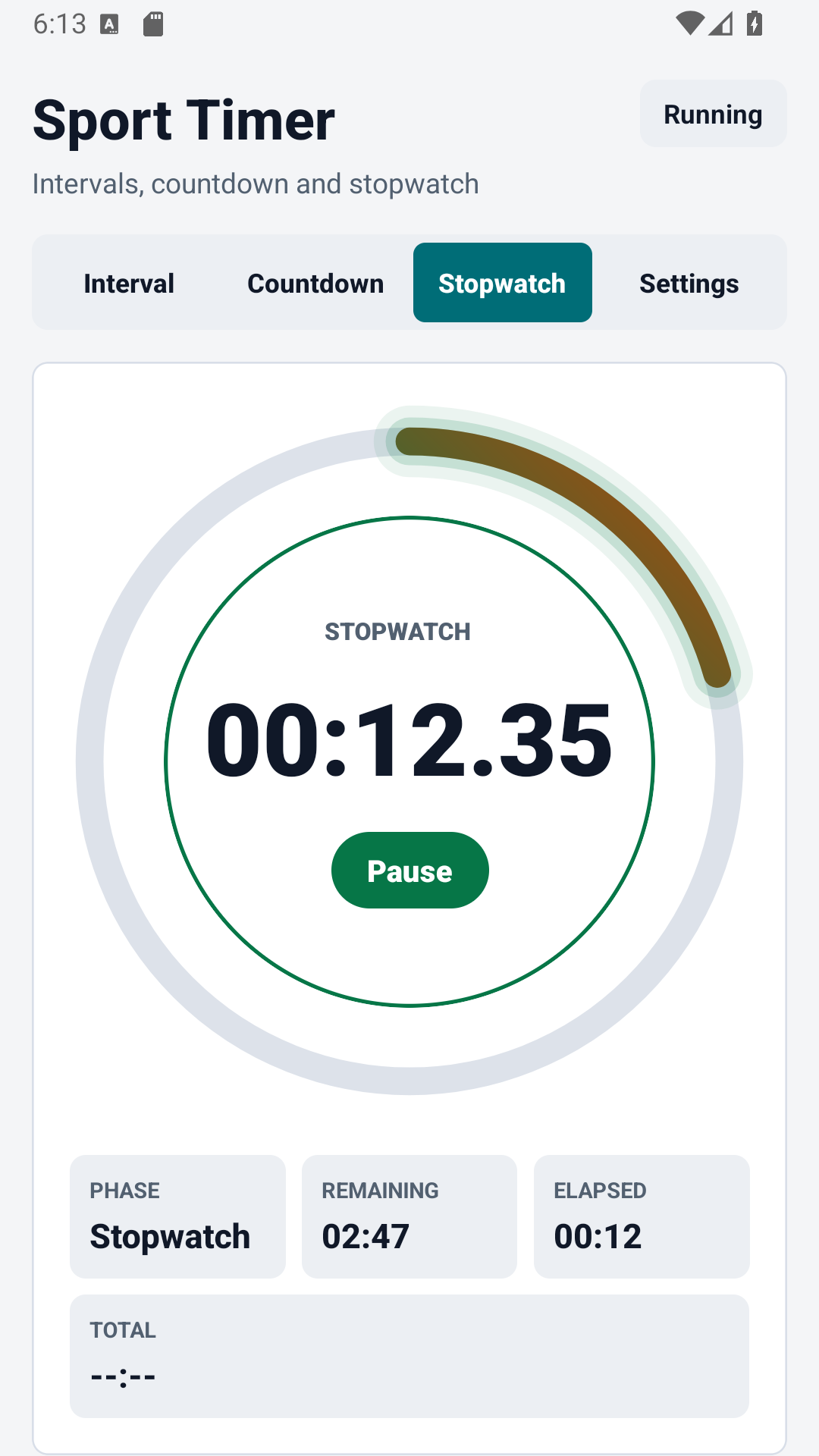 Sport Timer sekundomer ekrany
